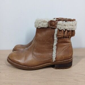 Miss Albright Boots Women 7.5 Brown Leather Faux Shearling Winter Block Heel